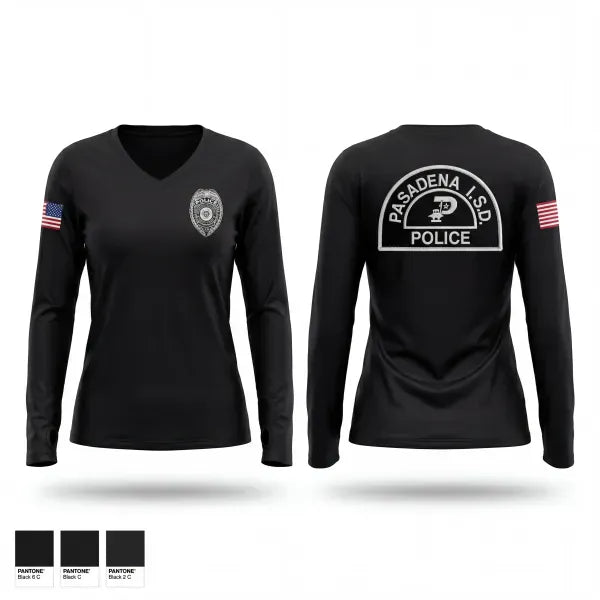 Womens Long Sleeve Vneck Shirt, Pasadena I.S.D., Police, Teamtime, Team time, sublimation, custom sports apparel, team uniforms, spirit wear, spiritwear, sports uniforms, custom shirts, team store, custom team store, fundraiser sports, apparel fundraiser