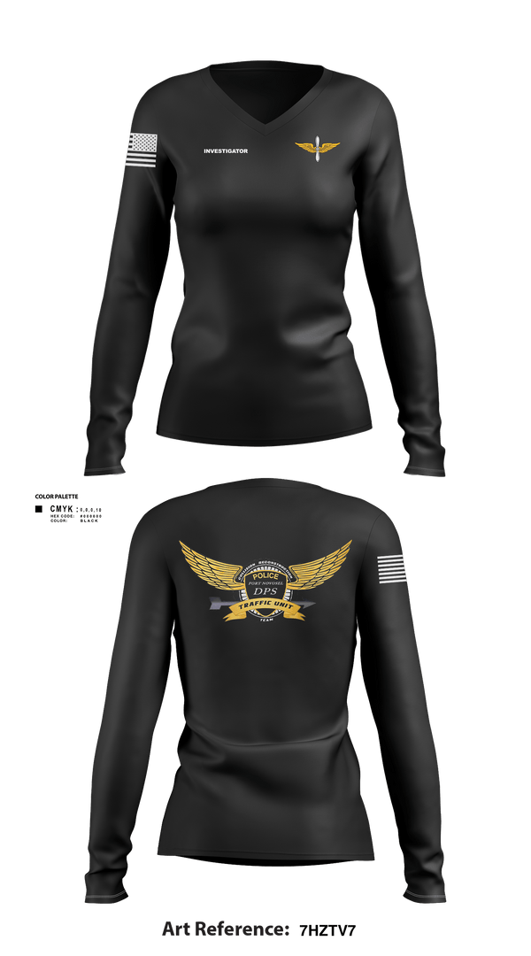 Women's Long Sleeve Vneck Shirt, Investigator, Army, Teamtime, Team time, sublimation, custom sports apparel, team uniforms, spirit wear, spiritwear, sports uniforms, custom shirts, team store, custom team store, fundraiser sports, apparel fundraiser