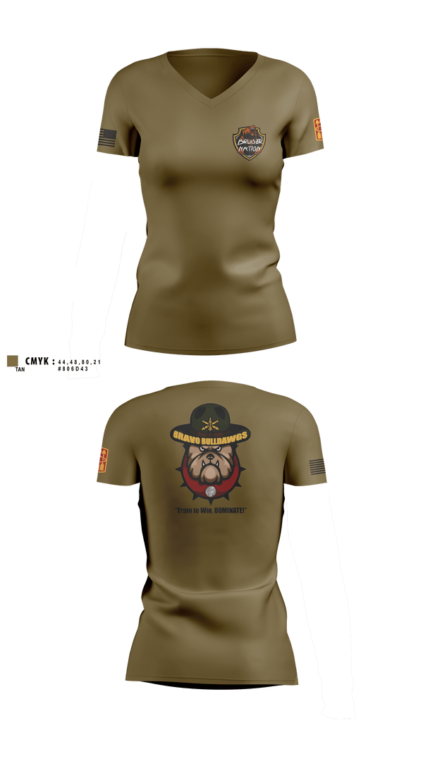 Women's Short Sleeve Vneck Shirt, Bravo BulldawgsBravo BulldawgsB_3-6 ADARBulldawgs 3-6ADAR, Army, Teamtime, Team time, sublimation, custom sports apparel, team uniforms, spirit wear, spiritwear, sports uniforms, custom shirts, team store, custom team store, fundraiser sports, apparel fundraiser