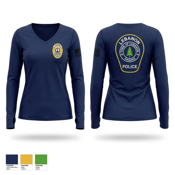 Womens Long Sleeve Vneck Shirt, Lebanon Police Department, Police, Teamtime, Team time, sublimation, custom sports apparel, team uniforms, spirit wear, spiritwear, sports uniforms, custom shirts, team store, custom team store, fundraiser sports, apparel fundraiser