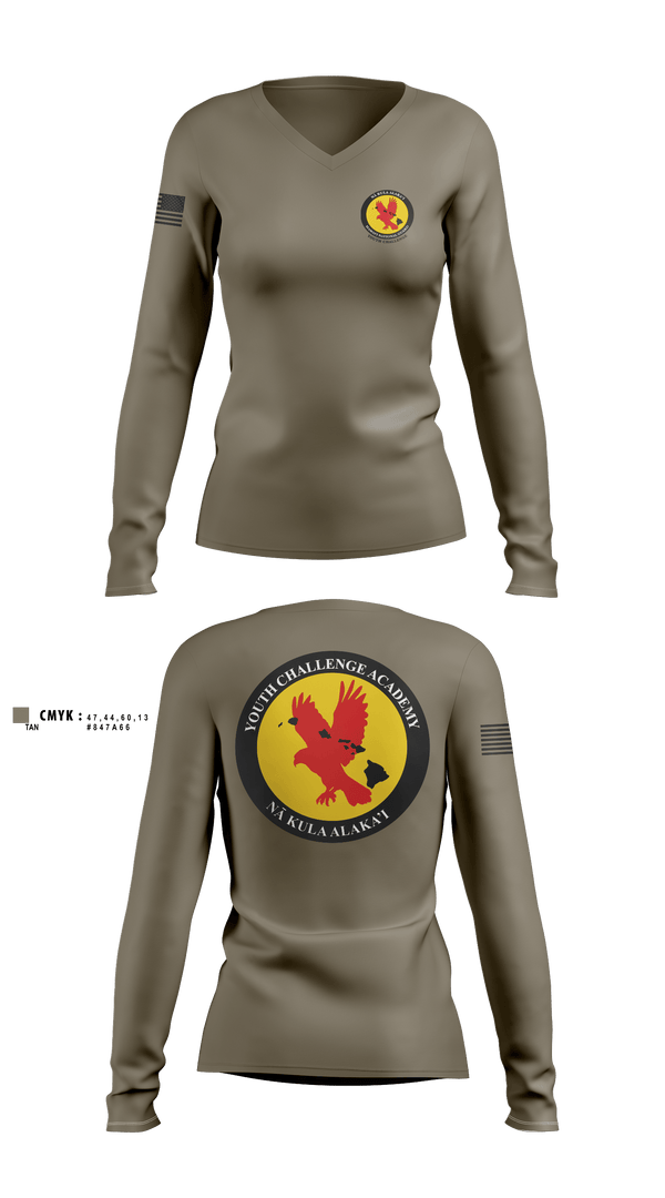 Womens Long Sleeve Vneck Shirt, Youth Challenge Academy, National Guard, Teamtime, Team time, sublimation, custom sports apparel, team uniforms, spirit wear, spiritwear, sports uniforms, custom shirts, team store, custom team store, fundraiser sports, apparel fundraiser