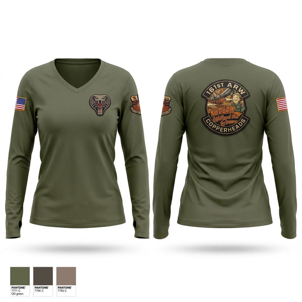 Womens Long Sleeve Vneck Shirt, 161 MDG Copperheads, Air Force, Teamtime, Team time, sublimation, custom sports apparel, team uniforms, spirit wear, spiritwear, sports uniforms, custom shirts, team store, custom team store, fundraiser sports, apparel fundraiser