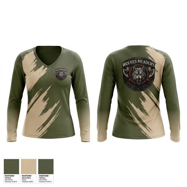 Womens Long Sleeve Vneck Shirt, Wolves Meadery LLC, , Teamtime, Team time, sublimation, custom sports apparel, team uniforms, spirit wear, spiritwear, sports uniforms, custom shirts, team store, custom team store, fundraiser sports, apparel fundraiser