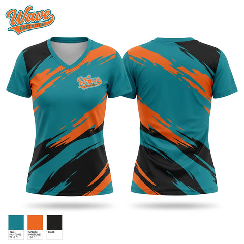 Womens Short Sleeve Vneck Shirt, WAVE, Baseball, Teamtime, Team time, sublimation, custom sports apparel, team uniforms, spirit wear, spiritwear, sports uniforms, custom shirts, team store, custom team store, fundraiser sports, apparel fundraiser
