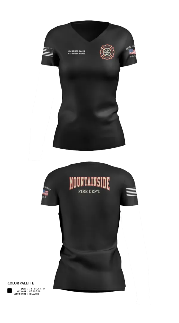 Womens Short Sleeve Vneck Shirt, Mountainside Fire Department, Fire Department, Teamtime, Team time, sublimation, custom sports apparel, team uniforms, spirit wear, spiritwear, sports uniforms, custom shirts, team store, custom team store, fundraiser sports, apparel fundraiser
