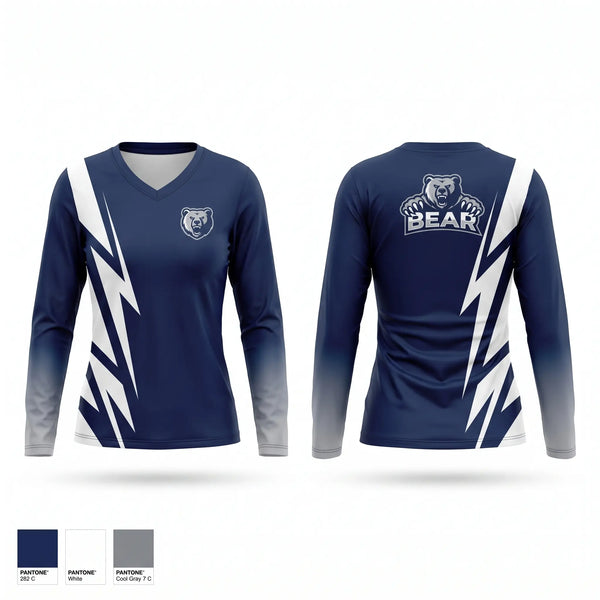 Womens Long Sleeve Vneck Shirt, The Bear, Softball, Teamtime, Team time, sublimation, custom sports apparel, team uniforms, spirit wear, spiritwear, sports uniforms, custom shirts, team store, custom team store, fundraiser sports, apparel fundraiser