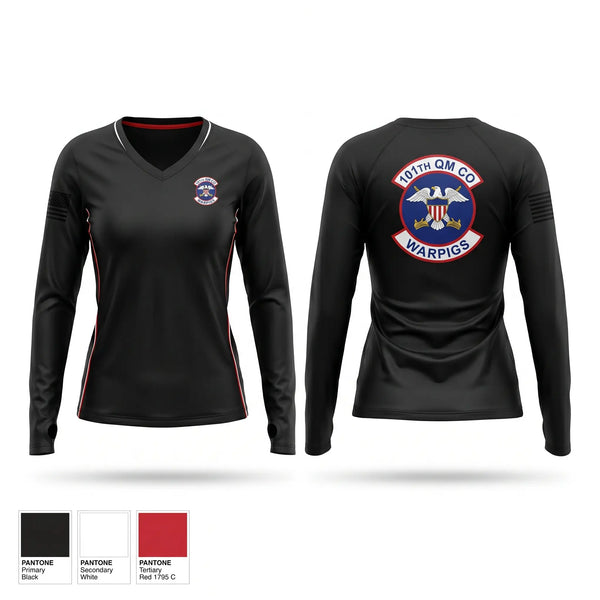 Womens Long Sleeve Vneck Shirt, 1011 QM, Army, Teamtime, Team time, sublimation, custom sports apparel, team uniforms, spirit wear, spiritwear, sports uniforms, custom shirts, team store, custom team store, fundraiser sports, apparel fundraiser