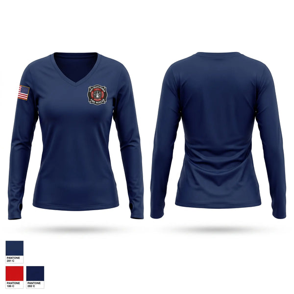Womens Long Sleeve Vneck Shirt, East Grays Harbor Fire Rescue, Fire Department, Teamtime, Team time, sublimation, custom sports apparel, team uniforms, spirit wear, spiritwear, sports uniforms, custom shirts, team store, custom team store, fundraiser sports, apparel fundraiser