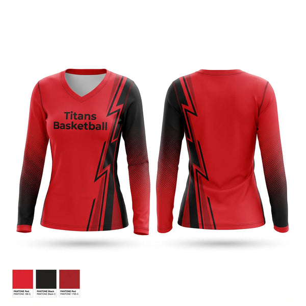 Womens Long Sleeve Vneck Shirt, Titans Basketball, Men's Basketball, Teamtime, Team time, sublimation, custom sports apparel, team uniforms, spirit wear, spiritwear, sports uniforms, custom shirts, team store, custom team store, fundraiser sports, apparel fundraiser