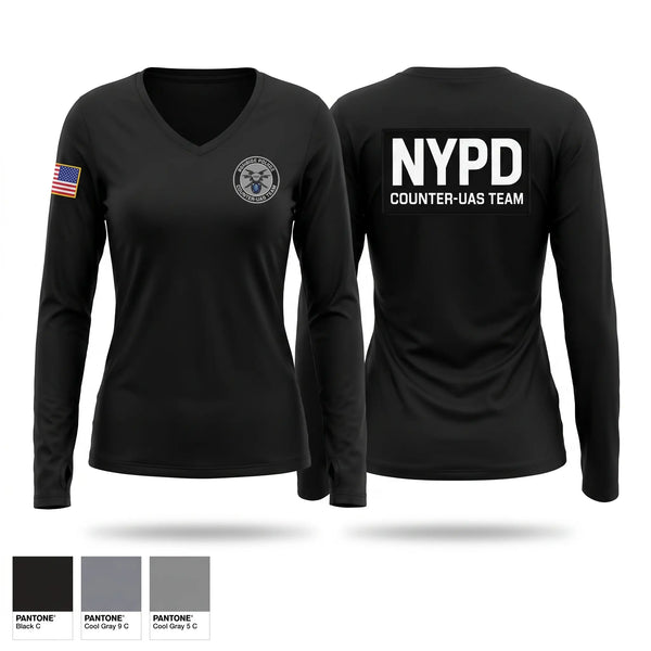 Womens Long Sleeve Vneck Shirt, NYPD CUAS-Team, Police, Teamtime, Team time, sublimation, custom sports apparel, team uniforms, spirit wear, spiritwear, sports uniforms, custom shirts, team store, custom team store, fundraiser sports, apparel fundraiser
