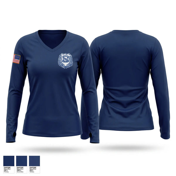 Womens Long Sleeve Vneck Shirt, Shrewsbury PBA Local #308, Police, Teamtime, Team time, sublimation, custom sports apparel, team uniforms, spirit wear, spiritwear, sports uniforms, custom shirts, team store, custom team store, fundraiser sports, apparel fundraiser