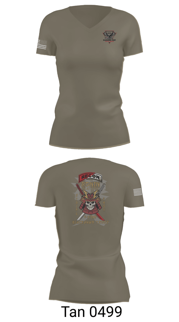 Womens Short Sleeve Vneck Shirt, 4-9 CAV, RONIN PLT, Army, Teamtime, Team time, sublimation, custom sports apparel, team uniforms, spirit wear, spiritwear, sports uniforms, custom shirts, team store, custom team store, fundraiser sports, apparel fundraiser