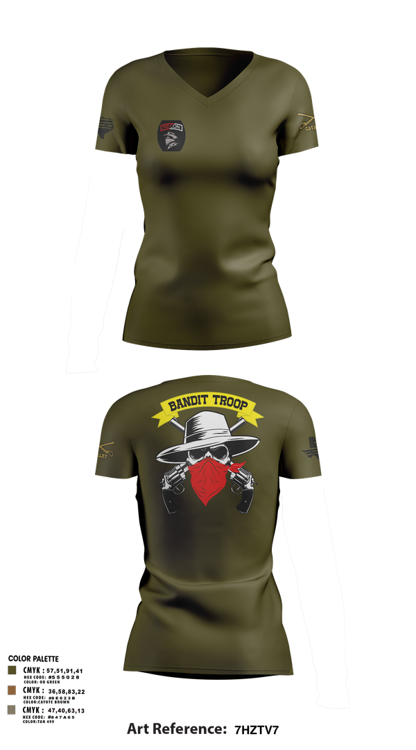 Womens Short Sleeve Vneck Shirt, 6-9 bandit troop, Army, Teamtime, Team time, sublimation, custom sports apparel, team uniforms, spirit wear, spiritwear, sports uniforms, custom shirts, team store, custom team store, fundraiser sports, apparel fundraiser