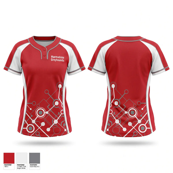 Two Button Softball Jersey, Marmaduke Greyhounds, Softball, Teamtime, Team time, sublimation, custom sports apparel, team uniforms, spirit wear, spiritwear, sports uniforms, custom shirts, team store, custom team store, fundraiser sports, apparel fundraiser
