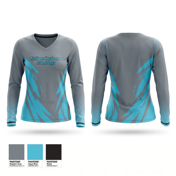 Womens Long Sleeve Vneck Shirt, Michigan Hurricanes (Island Boyz, , Teamtime, Team time, sublimation, custom sports apparel, team uniforms, spirit wear, spiritwear, sports uniforms, custom shirts, team store, custom team store, fundraiser sports, apparel fundraiser