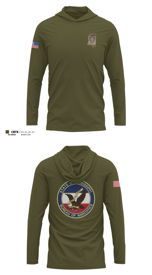 Long Sleeve Performance Shirt with hood, Mississippi Bureau of Narcotics, Police, Teamtime, Team time, sublimation, custom sports apparel, team uniforms, spirit wear, spiritwear, sports uniforms, custom shirts, team store, custom team store, fundraiser sports, apparel fundraiser