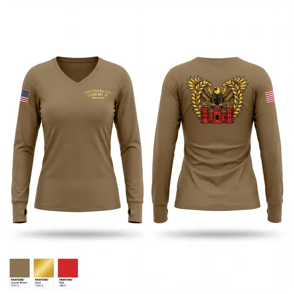 Womens Long Sleeve Vneck Shirt, Engineer WOBC Class 26-001, Army, Teamtime, Team time, sublimation, custom sports apparel, team uniforms, spirit wear, spiritwear, sports uniforms, custom shirts, team store, custom team store, fundraiser sports, apparel fundraiser