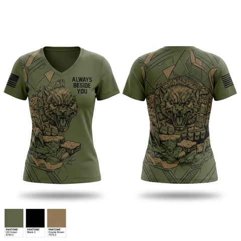 Womens Short Sleeve Vneck Shirt, Always beside you, EMS/EMT, Teamtime, Team time, sublimation, custom sports apparel, team uniforms, spirit wear, spiritwear, sports uniforms, custom shirts, team store, custom team store, fundraiser sports, apparel fundraiser