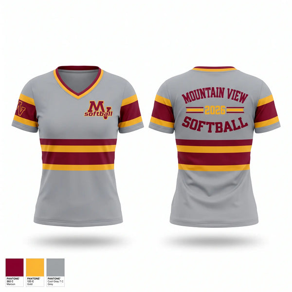 Womens Short Sleeve Vneck Shirt, Mountain View Bruins, Softball, Teamtime, Team time, sublimation, custom sports apparel, team uniforms, spirit wear, spiritwear, sports uniforms, custom shirts, team store, custom team store, fundraiser sports, apparel fundraiser