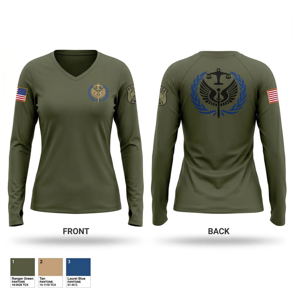 Womens Long Sleeve Vneck Shirt, Bristol Virginia SWAT, Police, Teamtime, Team time, sublimation, custom sports apparel, team uniforms, spirit wear, spiritwear, sports uniforms, custom shirts, team store, custom team store, fundraiser sports, apparel fundraiser