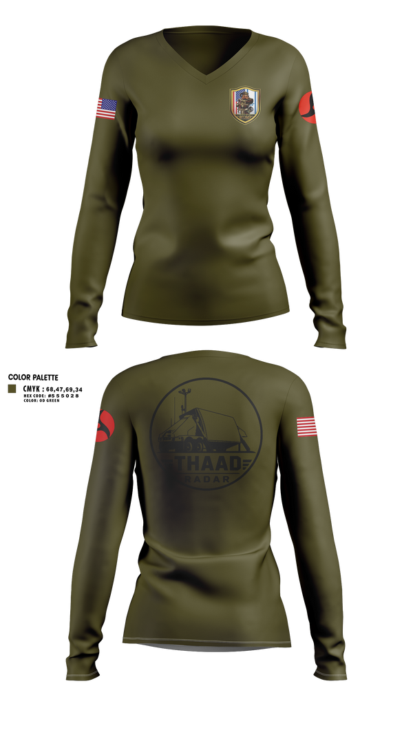 Womens Long Sleeve Vneck Shirt, 13th MDB, Army, Teamtime, Team time, sublimation, custom sports apparel, team uniforms, spirit wear, spiritwear, sports uniforms, custom shirts, team store, custom team store, fundraiser sports, apparel fundraiser