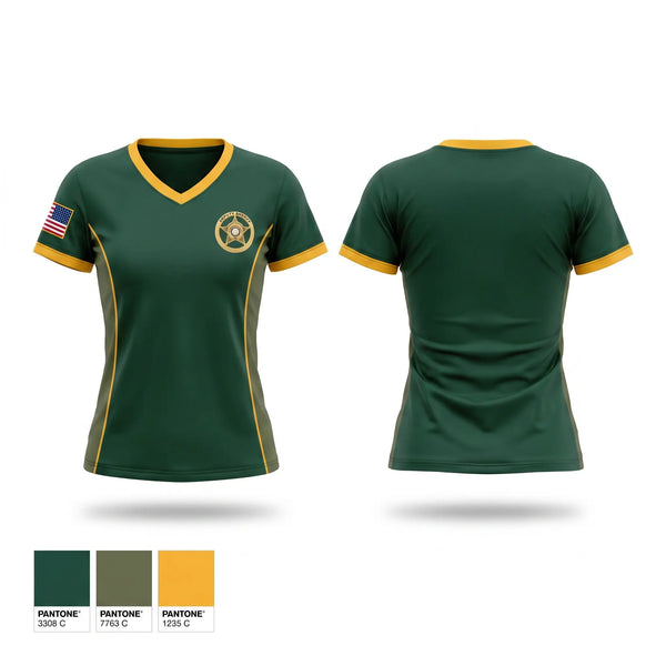 Womens Short Sleeve Vneck Shirt, McIntosh County Sheriff’s Office, Police, Teamtime, Team time, sublimation, custom sports apparel, team uniforms, spirit wear, spiritwear, sports uniforms, custom shirts, team store, custom team store, fundraiser sports, apparel fundraiser