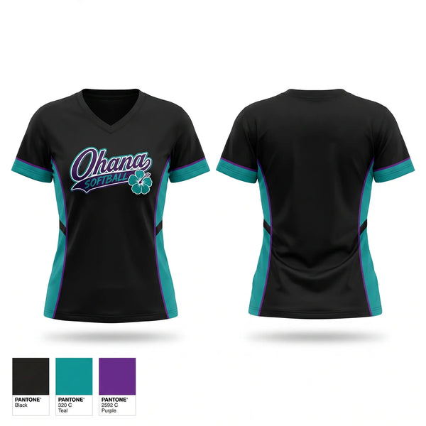 Womens Short Sleeve Vneck Shirt, Ohana, Softball, Teamtime, Team time, sublimation, custom sports apparel, team uniforms, spirit wear, spiritwear, sports uniforms, custom shirts, team store, custom team store, fundraiser sports, apparel fundraiser