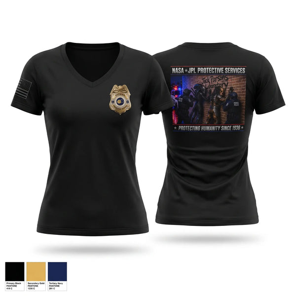 Womens Short Sleeve Vneck Shirt, NASA POLICE, Police, Teamtime, Team time, sublimation, custom sports apparel, team uniforms, spirit wear, spiritwear, sports uniforms, custom shirts, team store, custom team store, fundraiser sports, apparel fundraiser