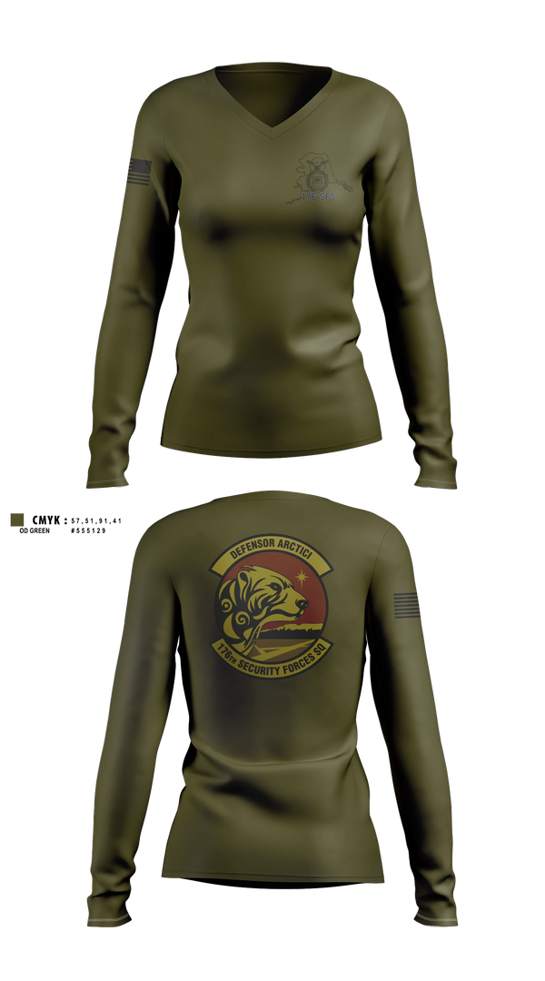 Womens Long Sleeve Vneck Shirt, 176 SFS, National Guard, Teamtime, Team time, sublimation, custom sports apparel, team uniforms, spirit wear, spiritwear, sports uniforms, custom shirts, team store, custom team store, fundraiser sports, apparel fundraiser
