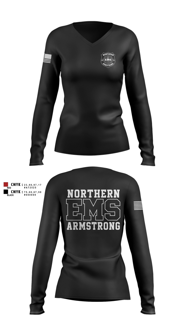 Womens Long Sleeve Vneck Shirt, Northern Armstrong EMS, EMS/EMT, Teamtime, Team time, sublimation, custom sports apparel, team uniforms, spirit wear, spiritwear, sports uniforms, custom shirts, team store, custom team store, fundraiser sports, apparel fundraiser