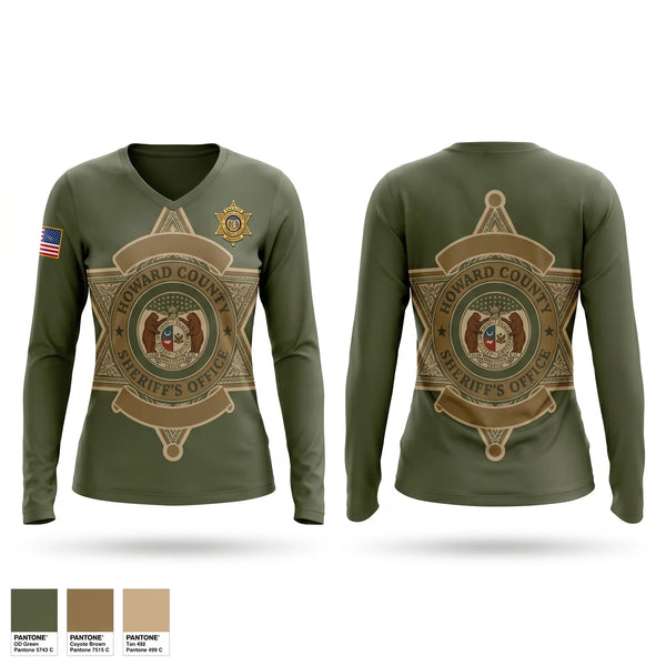 Womens Long Sleeve Vneck Shirt, Howard County Sheriffs Office, Police, Teamtime, Team time, sublimation, custom sports apparel, team uniforms, spirit wear, spiritwear, sports uniforms, custom shirts, team store, custom team store, fundraiser sports, apparel fundraiser