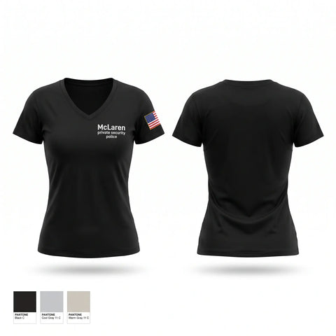 Womens Short Sleeve Vneck Shirt, McLaren private security police, Police, Teamtime, Team time, sublimation, custom sports apparel, team uniforms, spirit wear, spiritwear, sports uniforms, custom shirts, team store, custom team store, fundraiser sports, apparel fundraiser