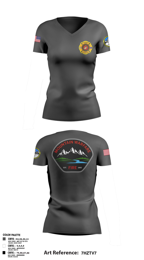 Womens Short Sleeve Vneck Shirt, Marine Corps Mountain Warfare Training Center Fire Department, , Teamtime, Team time, sublimation, custom sports apparel, team uniforms, spirit wear, spiritwear, sports uniforms, custom shirts, team store, custom team store, fundraiser sports, apparel fundraiser