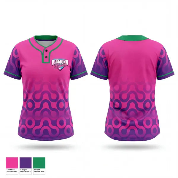 Two Button Softball Jersey, Diamond Divas, Softball, Teamtime, Team time, sublimation, custom sports apparel, team uniforms, spirit wear, spiritwear, sports uniforms, custom shirts, team store, custom team store, fundraiser sports, apparel fundraiser