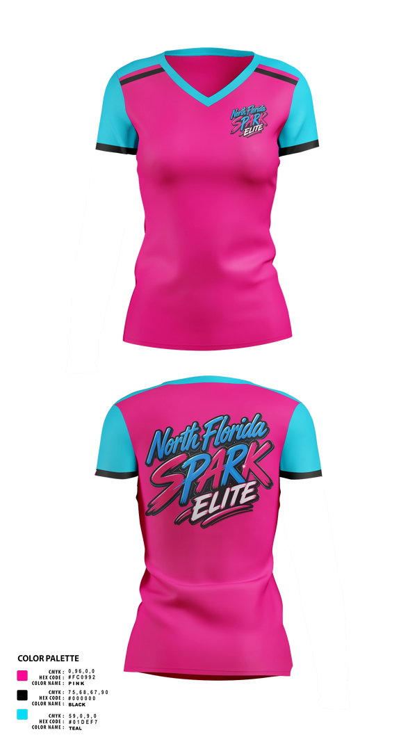 Womens Short Sleeve Vneck Shirt, North Florida Spark, Softball, Teamtime, Team time, sublimation, custom sports apparel, team uniforms, spirit wear, spiritwear, sports uniforms, custom shirts, team store, custom team store, fundraiser sports, apparel fundraiser