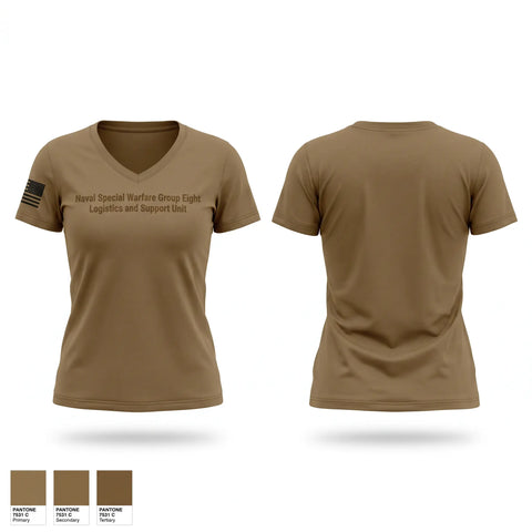 Womens Short Sleeve Vneck Shirt, Naval Special Warfare Group Eight Logistics and Support Unit, Navy, Teamtime, Team time, sublimation, custom sports apparel, team uniforms, spirit wear, spiritwear, sports uniforms, custom shirts, team store, custom team store, fundraiser sports, apparel fundraiser
