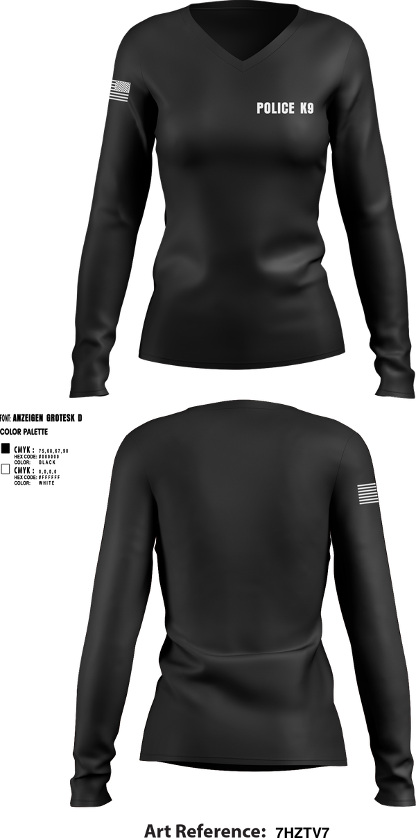 Womens Long Sleeve Vneck Shirt, POLICE K9, , Teamtime, Team time, sublimation, custom sports apparel, team uniforms, spirit wear, spiritwear, sports uniforms, custom shirts, team store, custom team store, fundraiser sports, apparel fundraiser