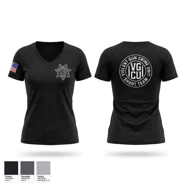 Womens Short Sleeve Vneck Shirt, Violent Gun Crime Unit, Police, Teamtime, Team time, sublimation, custom sports apparel, team uniforms, spirit wear, spiritwear, sports uniforms, custom shirts, team store, custom team store, fundraiser sports, apparel fundraiser