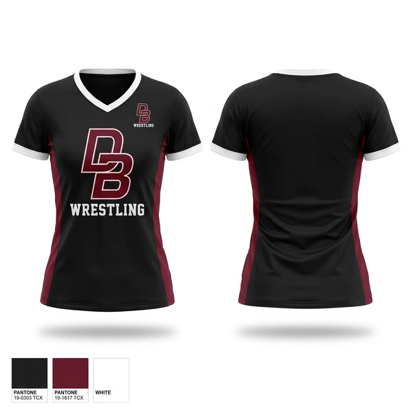 Womens Short Sleeve Vneck Shirt, Don Bosco Ironmen Wrestling, Wrestling, Teamtime, Team time, sublimation, custom sports apparel, team uniforms, spirit wear, spiritwear, sports uniforms, custom shirts, team store, custom team store, fundraiser sports, apparel fundraiser