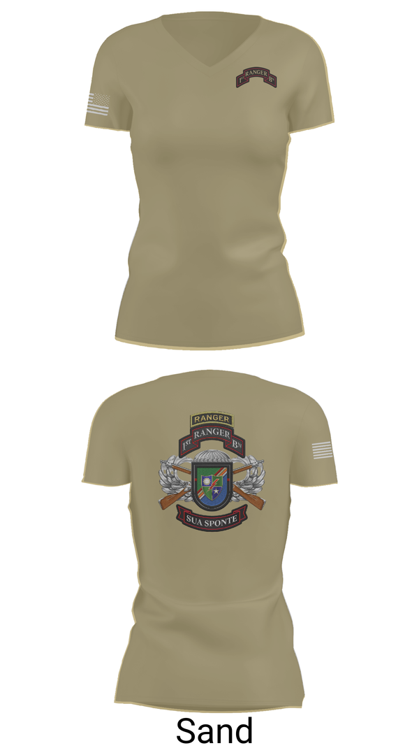 Womens Short Sleeve Vneck Shirt, 1/75 Ranger Battalion, Army, Teamtime, Team time, sublimation, custom sports apparel, team uniforms, spirit wear, spiritwear, sports uniforms, custom shirts, team store, custom team store, fundraiser sports, apparel fundraiser
