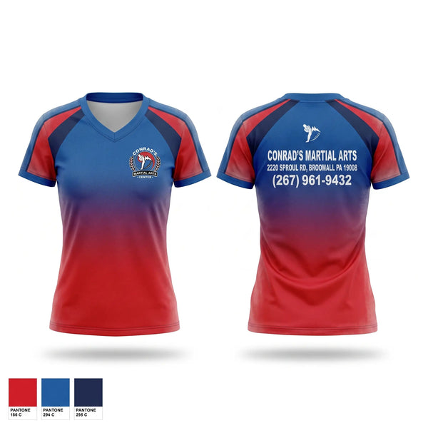 Womens Short Sleeve Vneck Shirt, Conrad’s Martial Arts Center, Spirit Store, Teamtime, Team time, sublimation, custom sports apparel, team uniforms, spirit wear, spiritwear, sports uniforms, custom shirts, team store, custom team store, fundraiser sports, apparel fundraiser