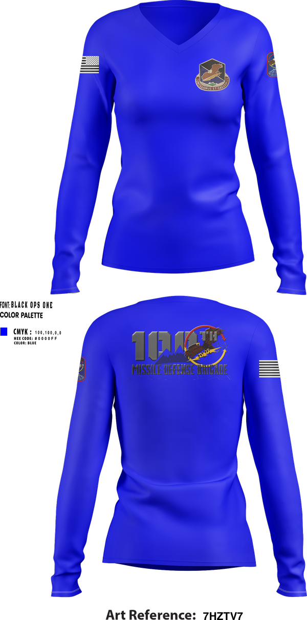Womens Long Sleeve Vneck Shirt, 100th Missile Defense Brigade, , Teamtime, Team time, sublimation, custom sports apparel, team uniforms, spirit wear, spiritwear, sports uniforms, custom shirts, team store, custom team store, fundraiser sports, apparel fundraiser