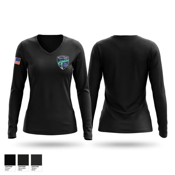 Womens Long Sleeve Vneck Shirt, Bottineau Ambulance District, EMS/EMT, Teamtime, Team time, sublimation, custom sports apparel, team uniforms, spirit wear, spiritwear, sports uniforms, custom shirts, team store, custom team store, fundraiser sports, apparel fundraiser