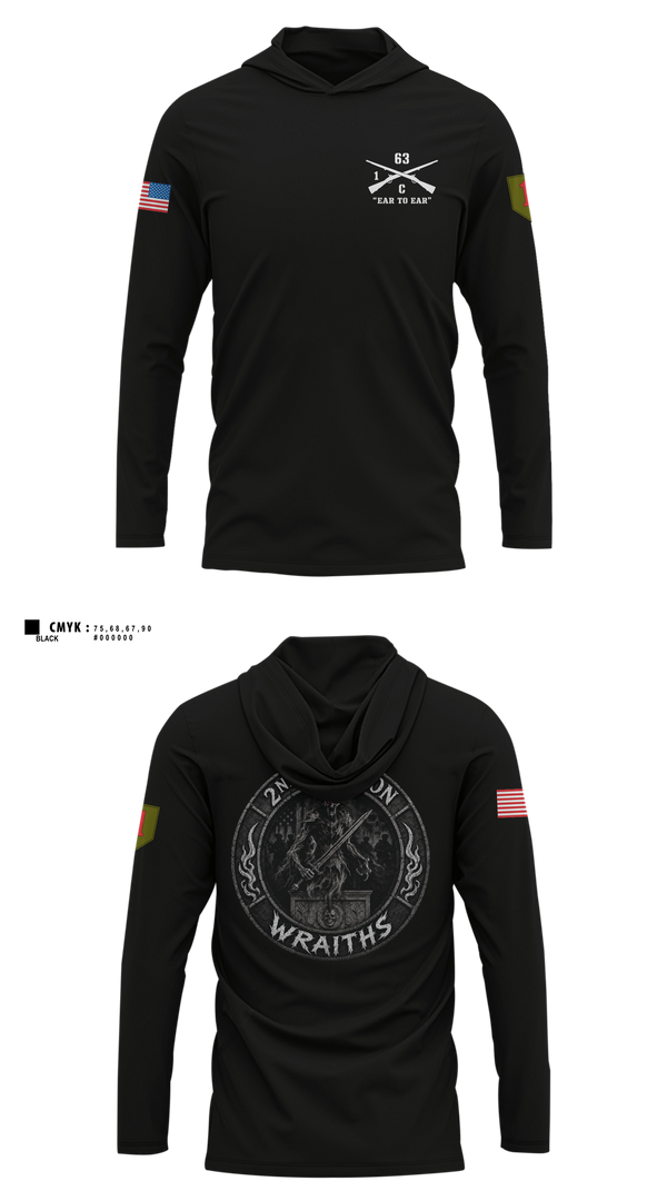 Long Sleeve Hooded Sun Shirt, 2nd PLT, C co, 1-63 AR BN, Army, Teamtime, Team time, sublimation, custom sports apparel, team uniforms, spirit wear, spiritwear, sports uniforms, custom shirts, team store, custom team store, fundraiser sports, apparel fundraiser