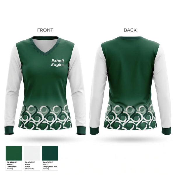 Womens Long Sleeve Vneck Shirt, Exhalt Eagles, Cheer, Teamtime, Team time, sublimation, custom sports apparel, team uniforms, spirit wear, spiritwear, sports uniforms, custom shirts, team store, custom team store, fundraiser sports, apparel fundraiser