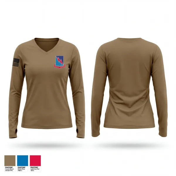 Womens Long Sleeve Vneck Shirt, 323rd military intelligence battallion, Army, Teamtime, Team time, sublimation, custom sports apparel, team uniforms, spirit wear, spiritwear, sports uniforms, custom shirts, team store, custom team store, fundraiser sports, apparel fundraiser