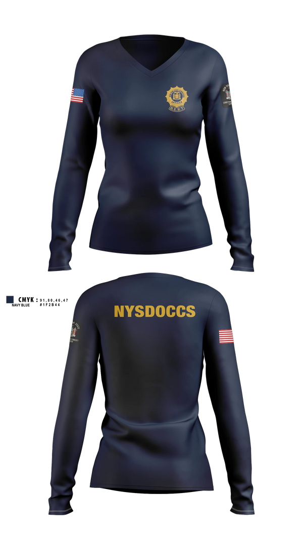 Womens Long Sleeve Vneck Shirt, NYSDOCCS, Police, Teamtime, Team time, sublimation, custom sports apparel, team uniforms, spirit wear, spiritwear, sports uniforms, custom shirts, team store, custom team store, fundraiser sports, apparel fundraiser