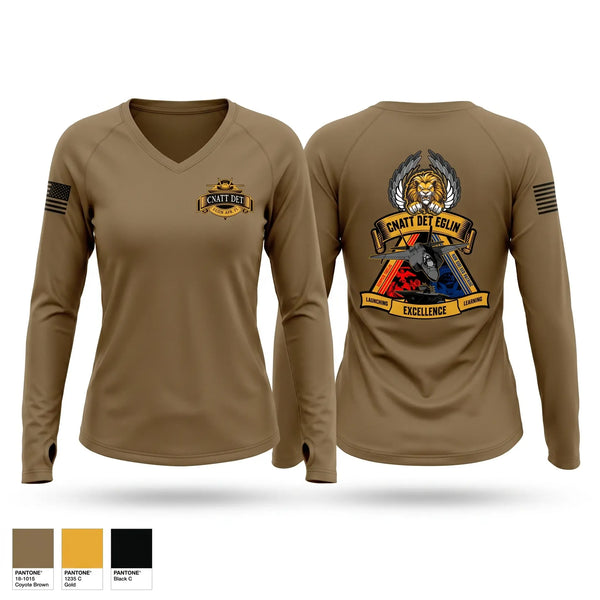 Womens Long Sleeve Vneck Shirt, CNATT Det Eglin, Navy, Teamtime, Team time, sublimation, custom sports apparel, team uniforms, spirit wear, spiritwear, sports uniforms, custom shirts, team store, custom team store, fundraiser sports, apparel fundraiser