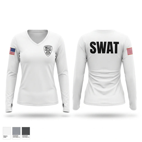Womens Long Sleeve Vneck Shirt, Lauderdale County Sheriff's Department SWAT, Police, Teamtime, Team time, sublimation, custom sports apparel, team uniforms, spirit wear, spiritwear, sports uniforms, custom shirts, team store, custom team store, fundraiser sports, apparel fundraiser