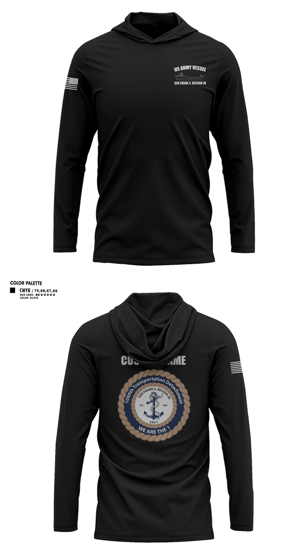 Long Sleeve Performance Shirt with hood, 1099th TD, Army, Teamtime, Team time, sublimation, custom sports apparel, team uniforms, spirit wear, spiritwear, sports uniforms, custom shirts, team store, custom team store, fundraiser sports, apparel fundraiser